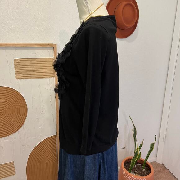 August Silk Black Soft Embellished Floral Detail Button Front Cardigan Sweater - Picture 6 of 12